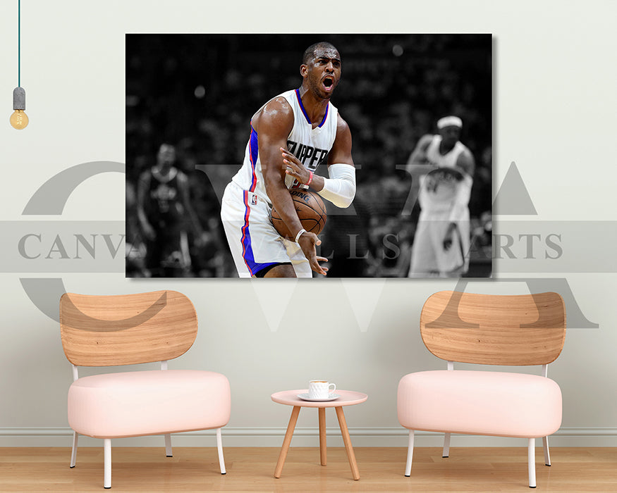 Chris Paul Black & White Canvas Art Basketball Canvas Wall Art