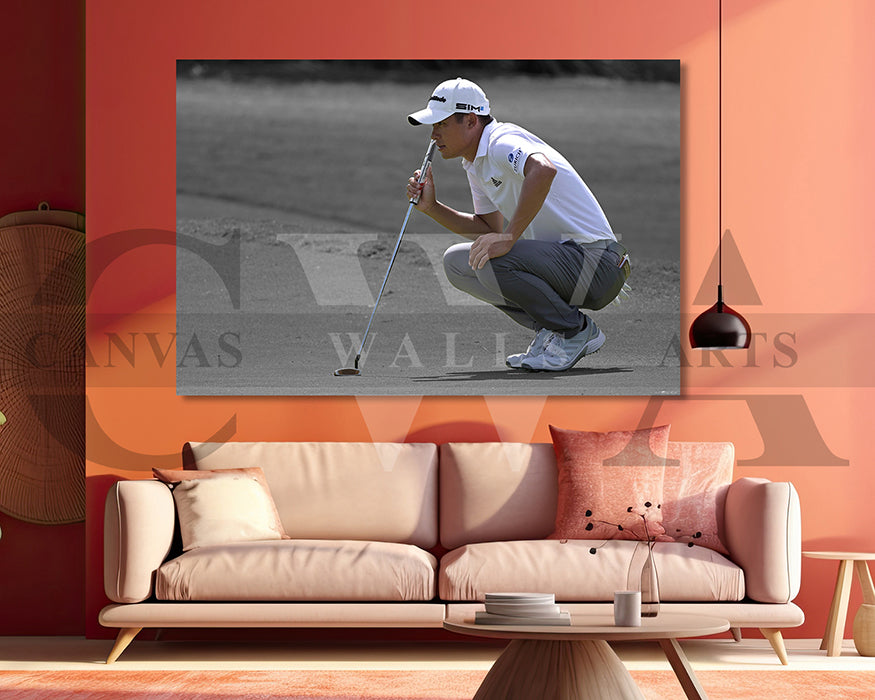 Collin Morikawa Black & White Canvas Art Golf Canvas Wall Art