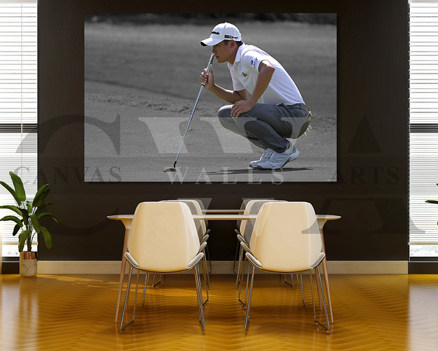 Collin Morikawa Black & White Canvas Art Golf Canvas Wall Art