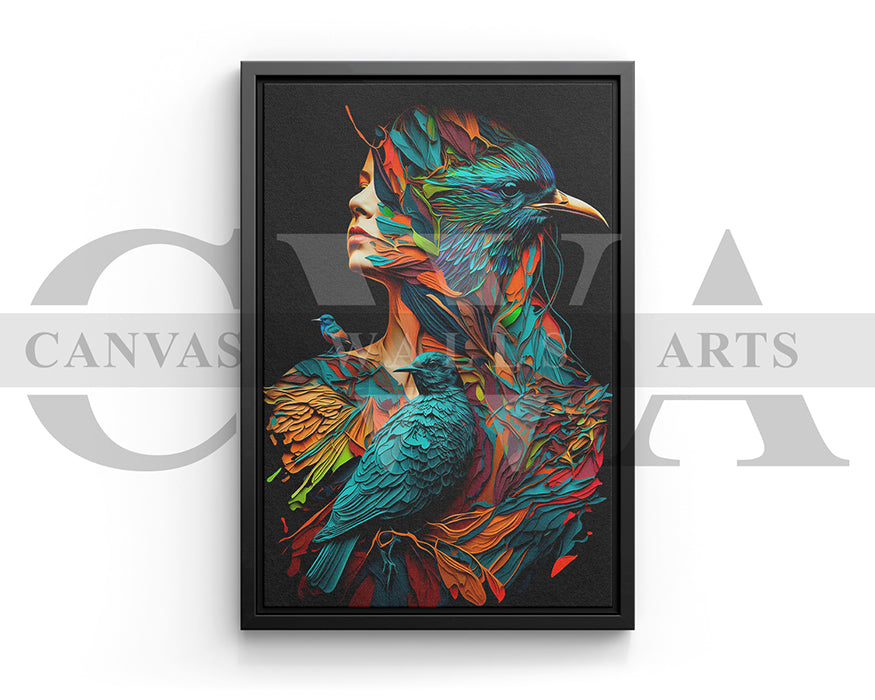 Colorful Woman With Birds Canvas Wall Art