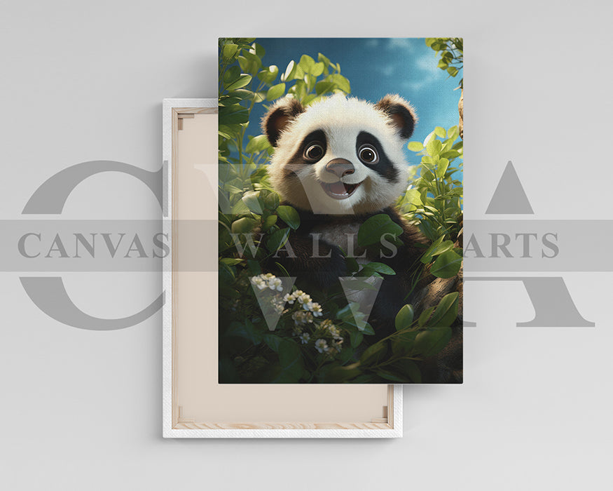 Cute Panda Summer Canvas Wall Art Animal Poster Print