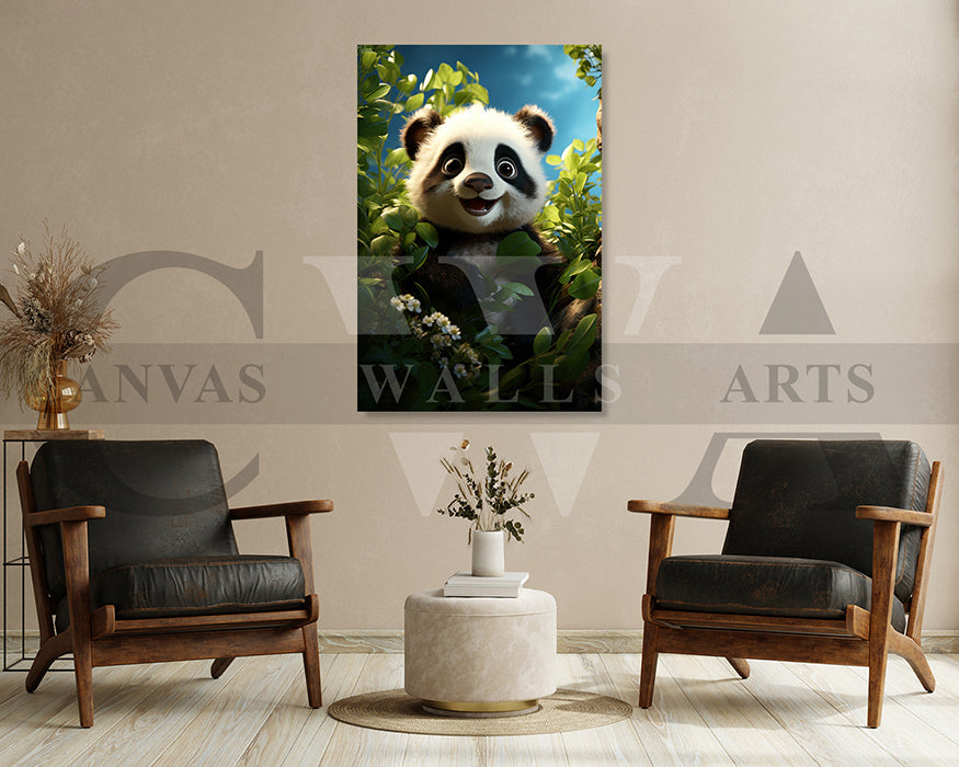 Cute Panda Summer Canvas Wall Art Animal Poster Print