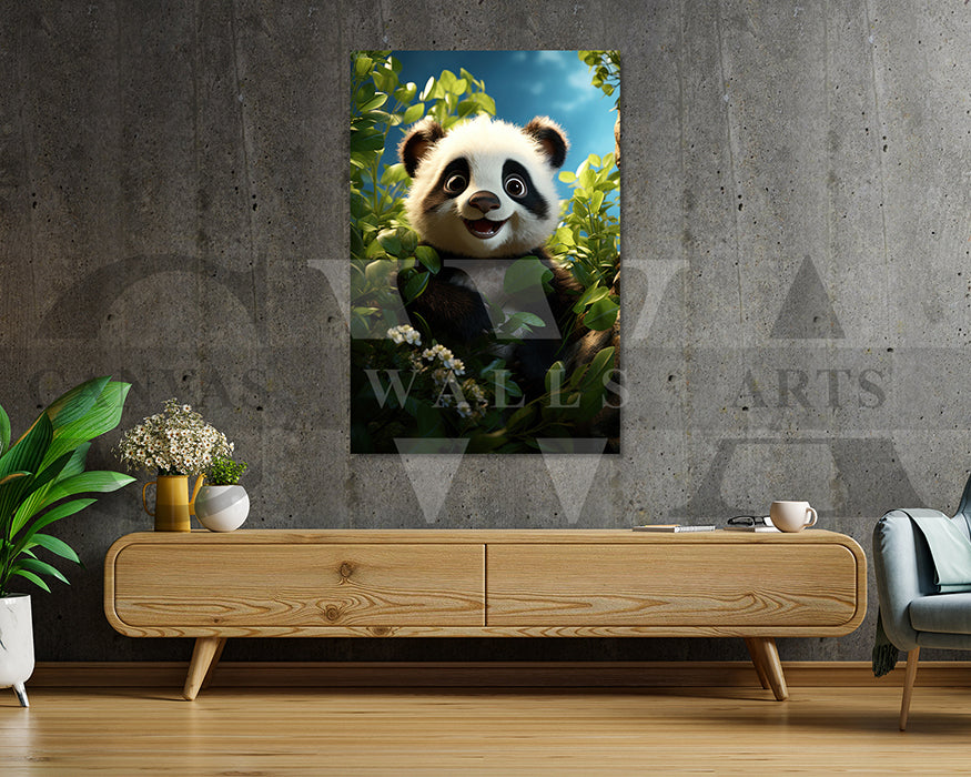 Cute Panda Summer Canvas Wall Art Animal Poster Print