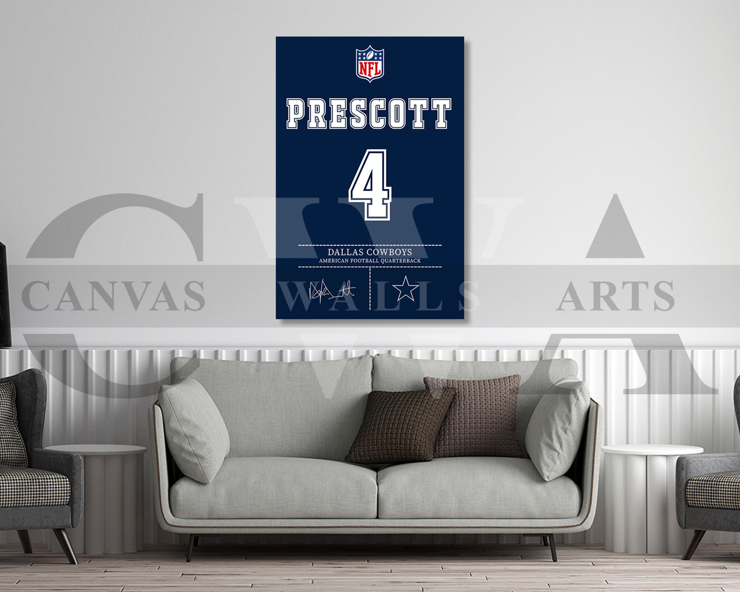 Dak Prescott Canvas Wall Art - NFL Jersey Poster | Ready to Hang Sports Canvas Print