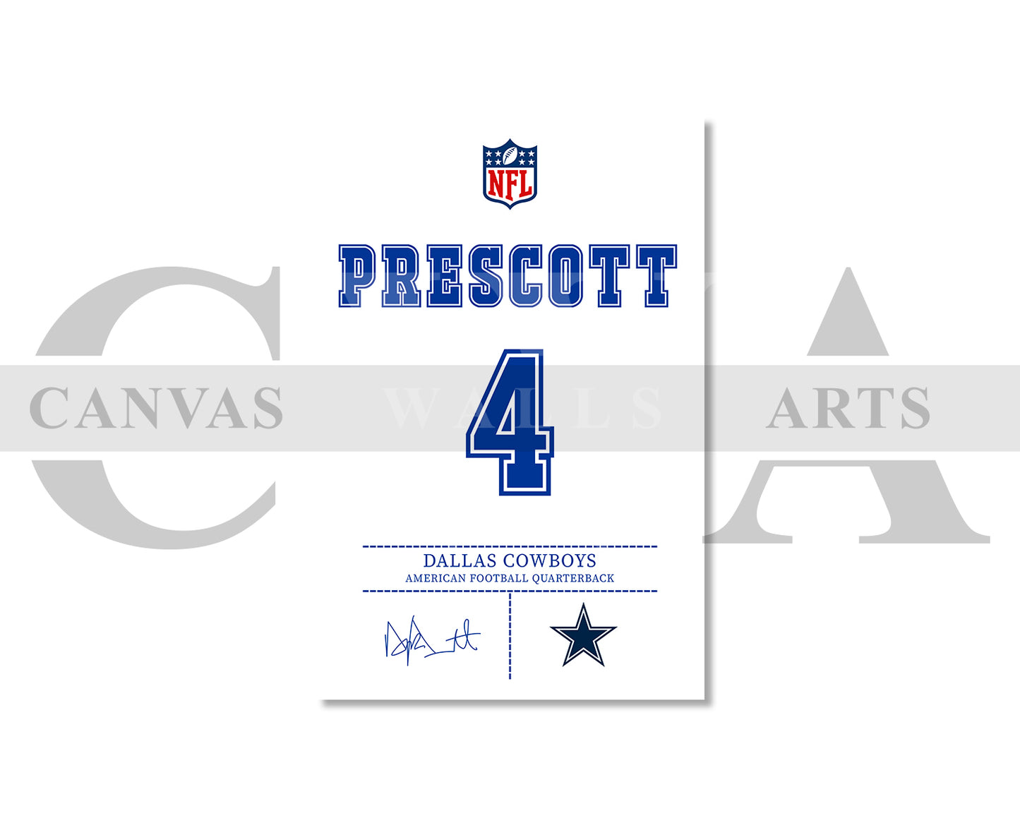 Dak Prescott Canvas Wall Art - NFL Jersey Poster | Ready to Hang Sports Canvas Print