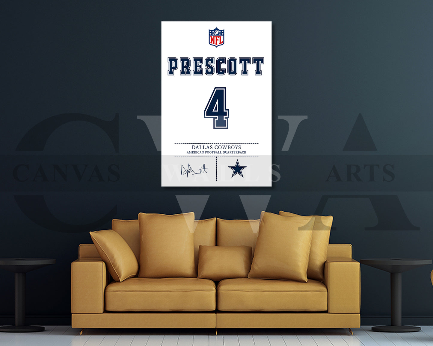 Dak Prescott Canvas Wall Art - NFL Jersey Poster | Ready to Hang Sports Canvas Print