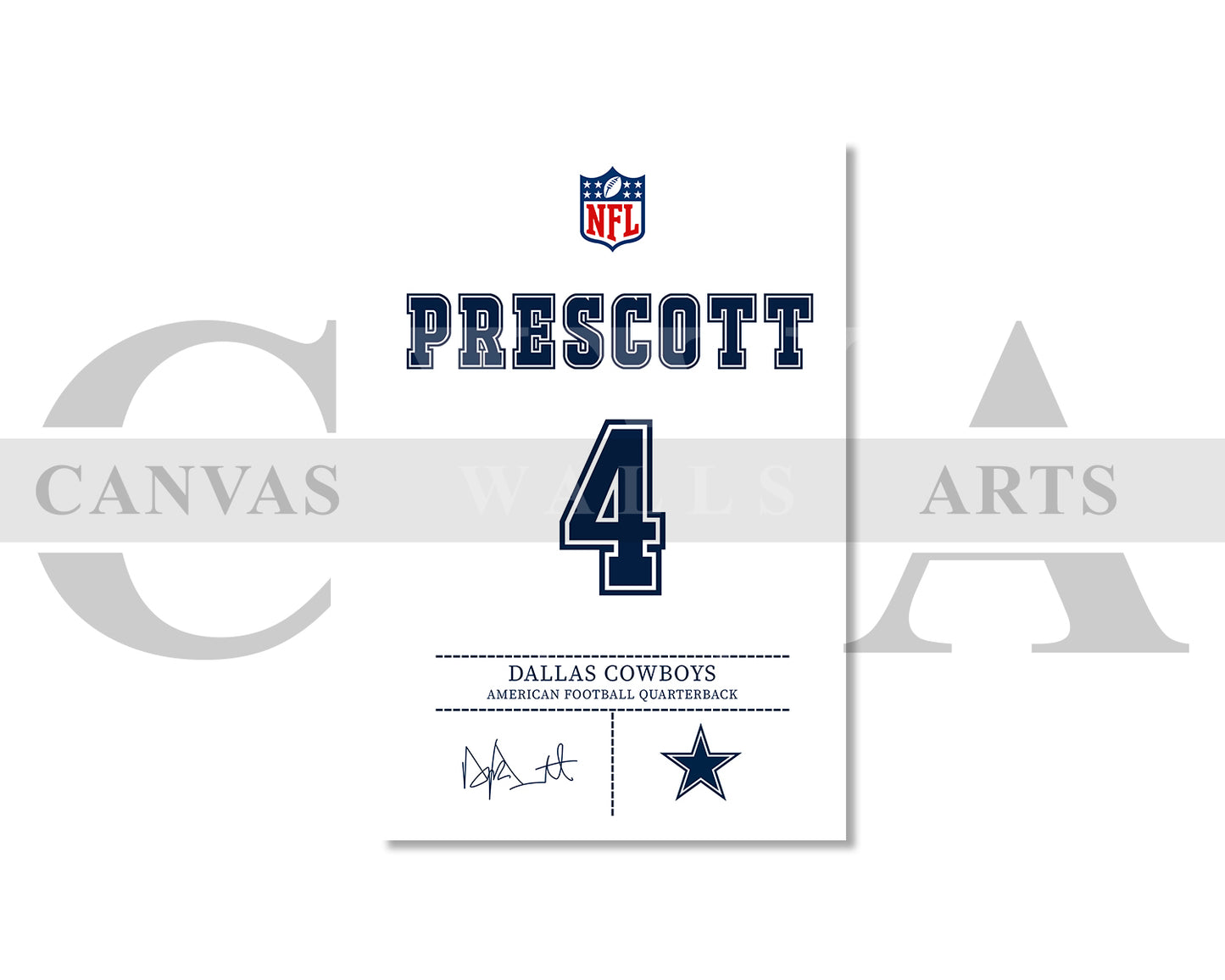 Dak Prescott Canvas Wall Art - NFL Jersey Poster | Ready to Hang Sports Canvas Print
