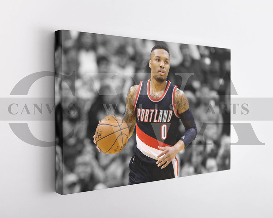 Damian Lillard Black & White Canvas Art Basketball Canvas Wall Art
