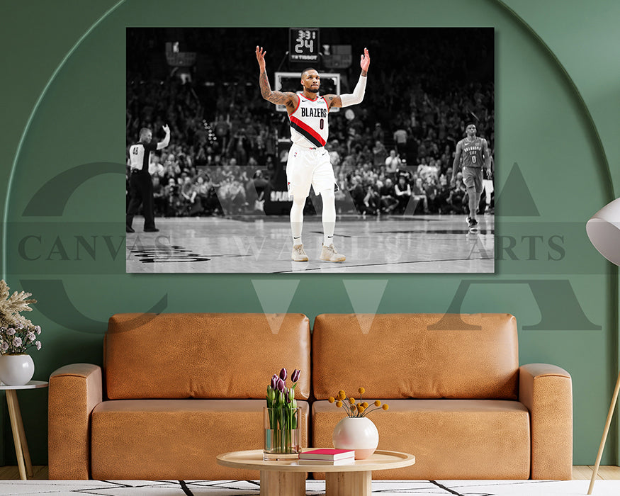 Damian Lillard Black & White Canvas Art Basketball Canvas Wall Art