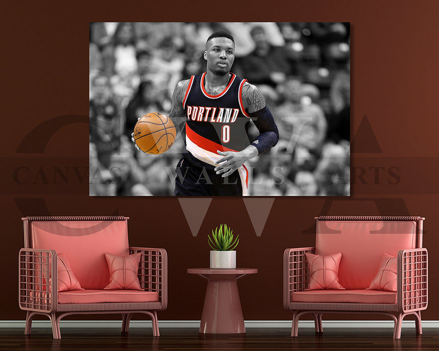 Damian Lillard Black & White Canvas Art Basketball Canvas Wall Art