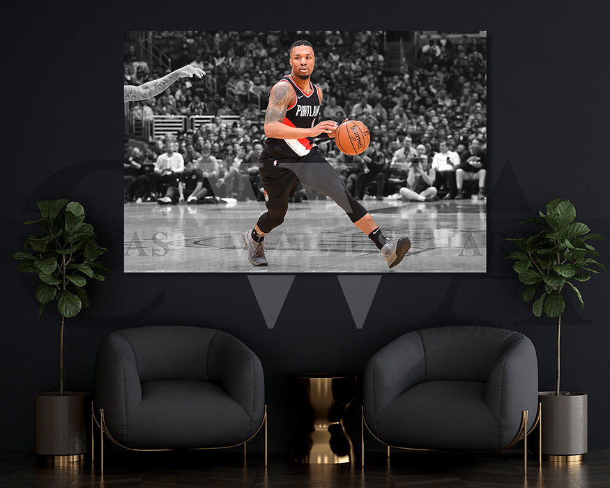 Damian Lillard Black & White Canvas Art Basketball Canvas Wall Art