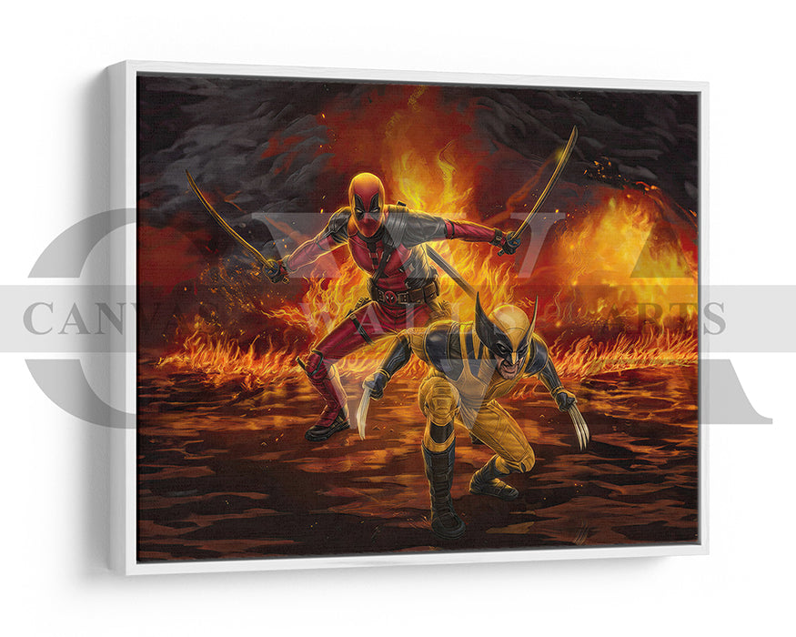 Deadpool & Wolverine In Action Canvas Wall Art