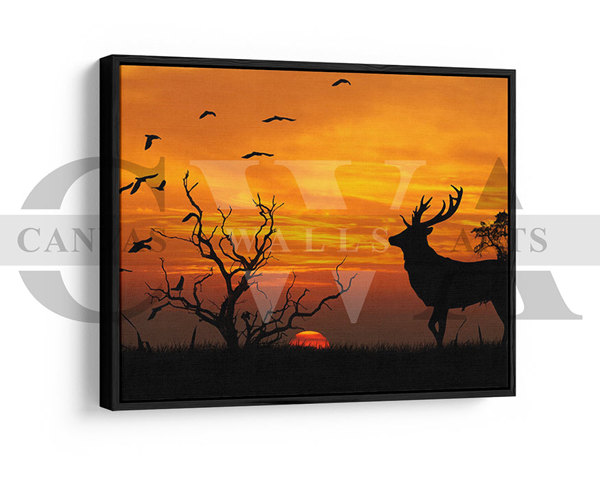 Deer Elk Sunset Canvas Wall Art Animal Poster Print