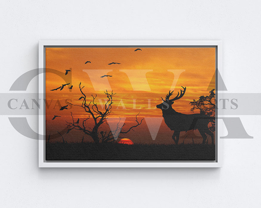 Deer Elk Sunset Canvas Wall Art Animal Poster Print