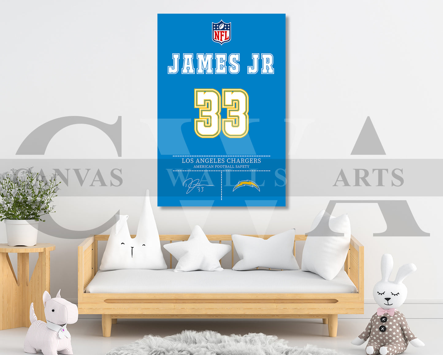 Derwin James Canvas Wall Art - NFL Jersey Poster | Sports Canvas Wall Art