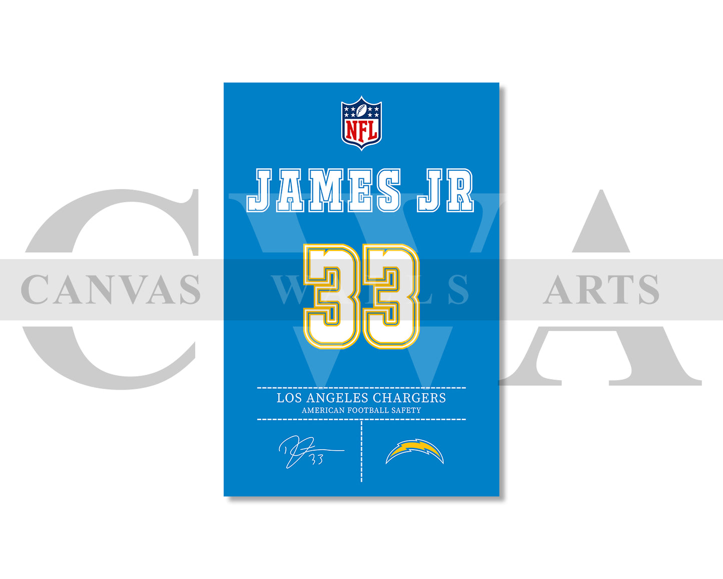 Derwin James Canvas Wall Art - NFL Jersey Poster | Sports Canvas Wall Art
