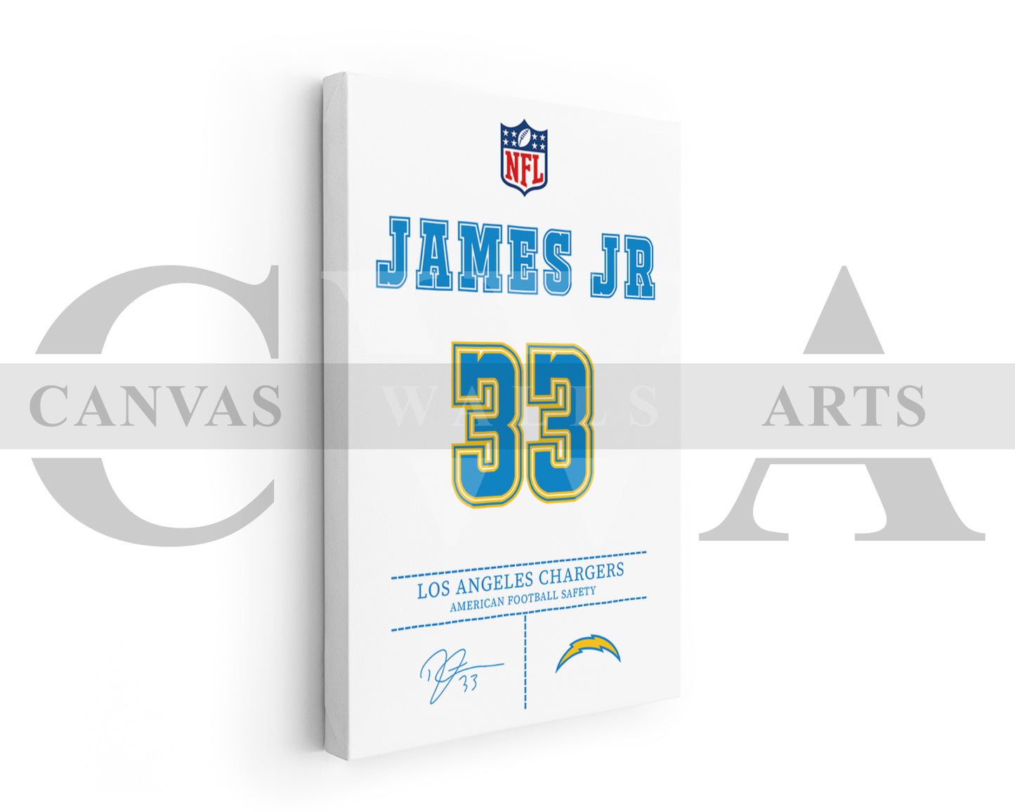 Derwin James Canvas Wall Art - NFL Jersey Poster | American Football Sports Canvas Wall Art