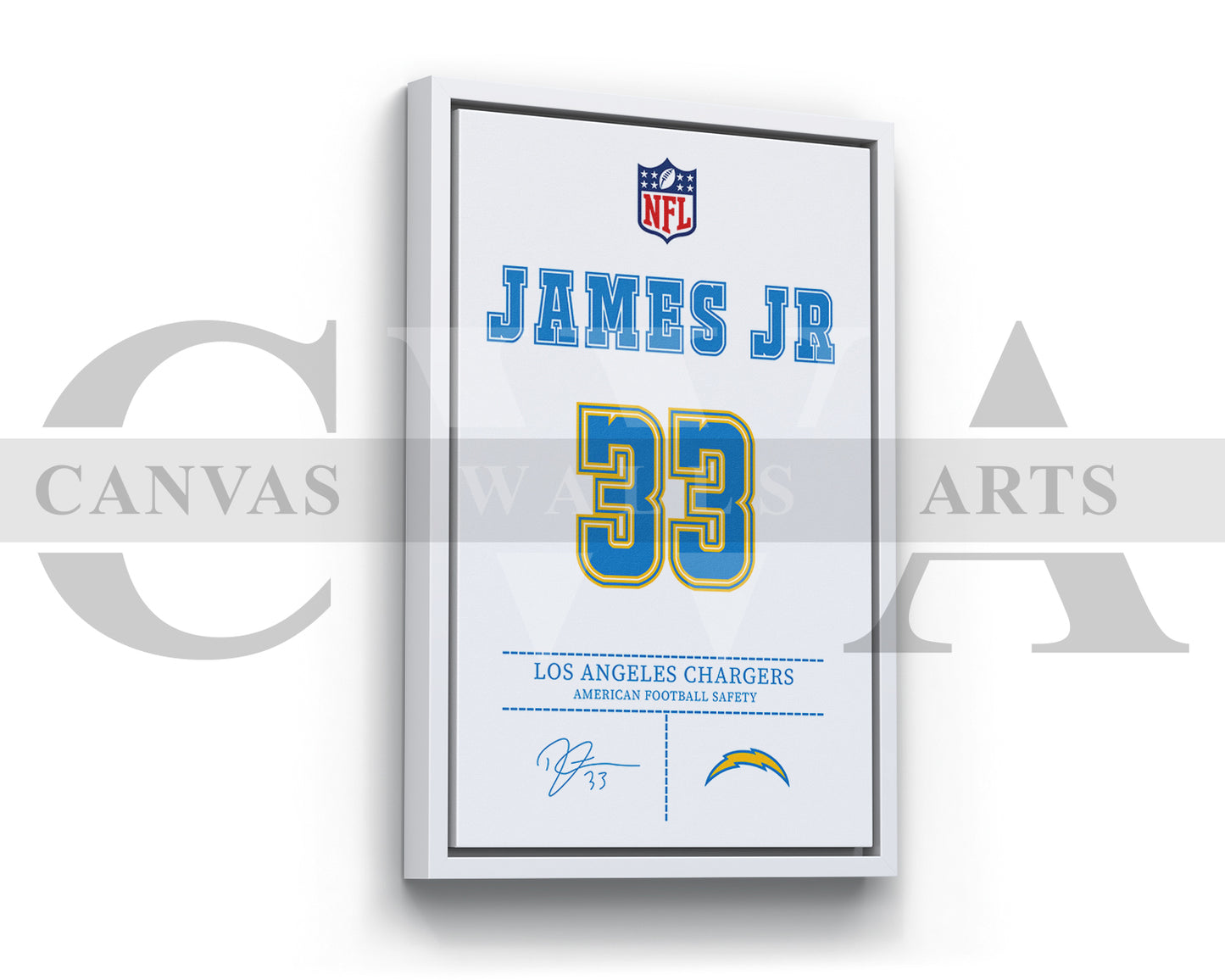 Derwin James Canvas Wall Art - NFL Jersey Poster | American Football Sports Canvas Wall Art