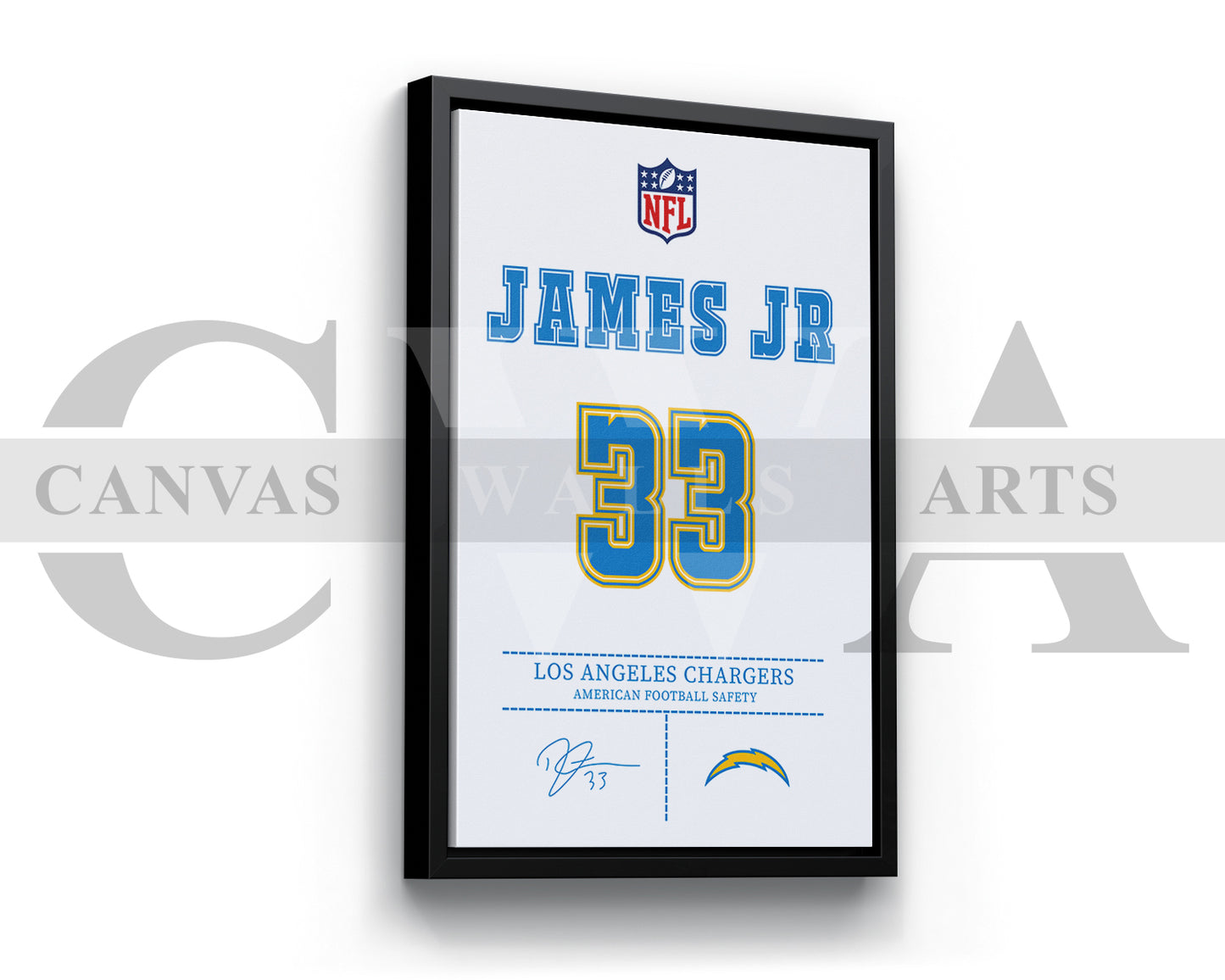 Derwin James Canvas Wall Art - NFL Jersey Poster | American Football Sports Canvas Wall Art