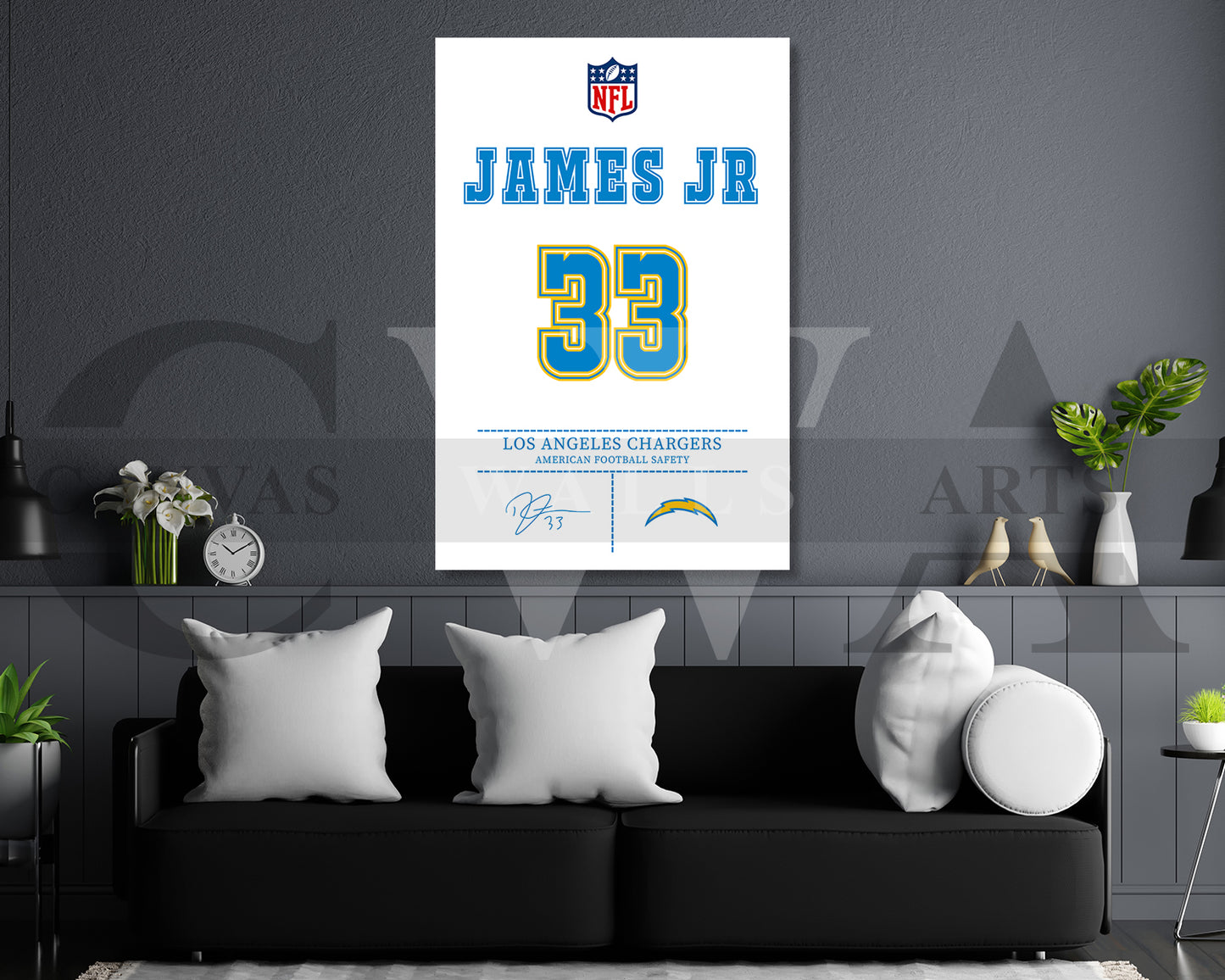 Derwin James Canvas Wall Art - NFL Jersey Poster | American Football Sports Canvas Wall Art
