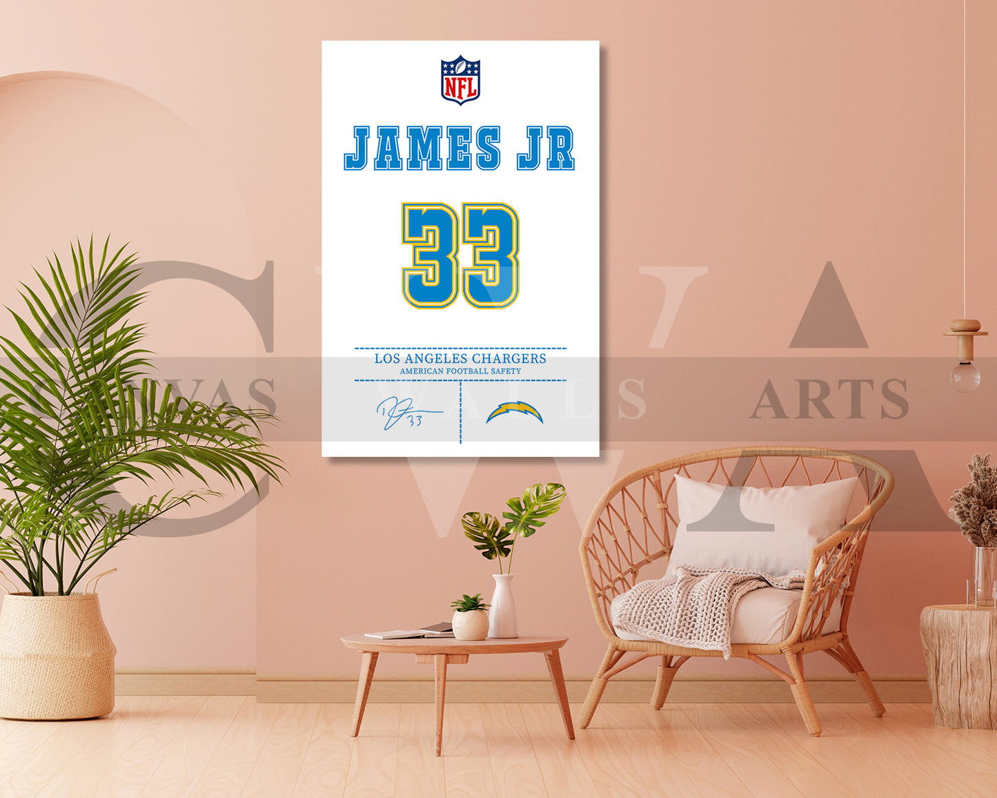 Derwin James Canvas Wall Art - NFL Jersey Poster | American Football Sports Canvas Wall Art