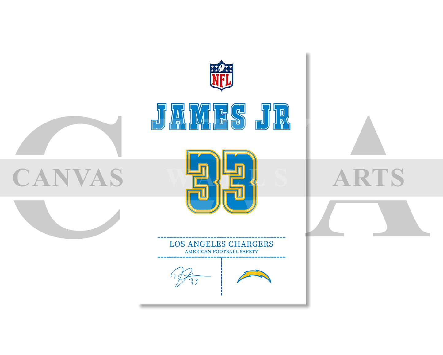 Derwin James Canvas Wall Art - NFL Jersey Poster | American Football Sports Canvas Wall Art