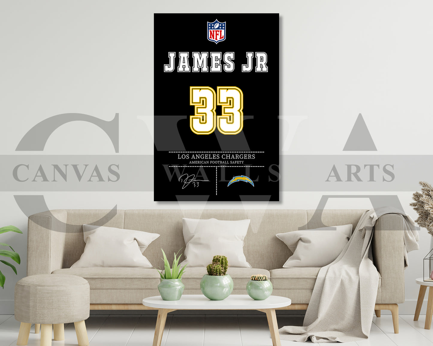 Derwin James Canvas Wall Art - NFL Jersey Poster | Canvas Frame Ready To Hang