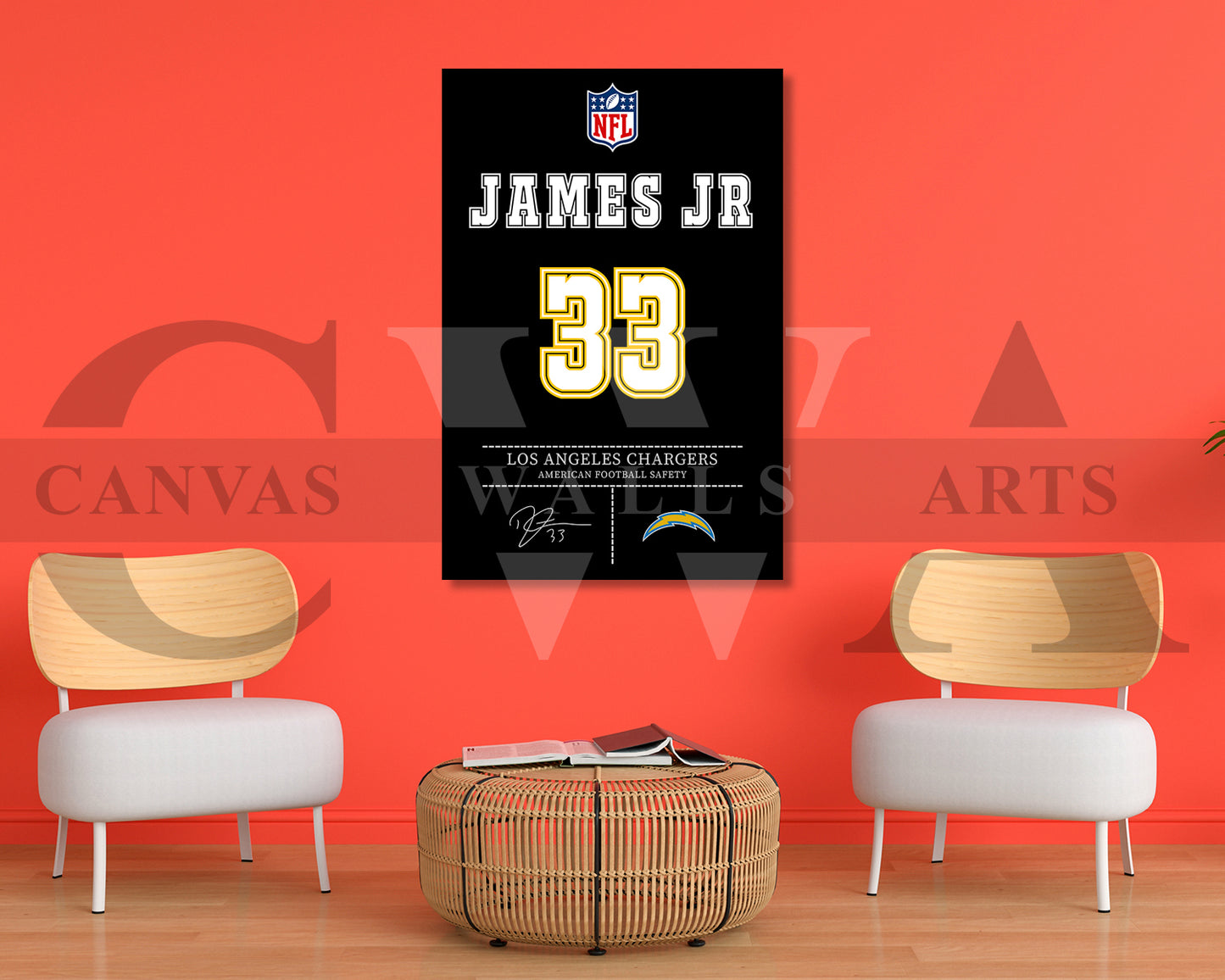Derwin James Canvas Wall Art - NFL Jersey Poster | Canvas Frame Ready To Hang