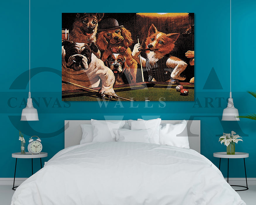 Dog Pool Painting Canvas Wall Art Animal Poster Frame