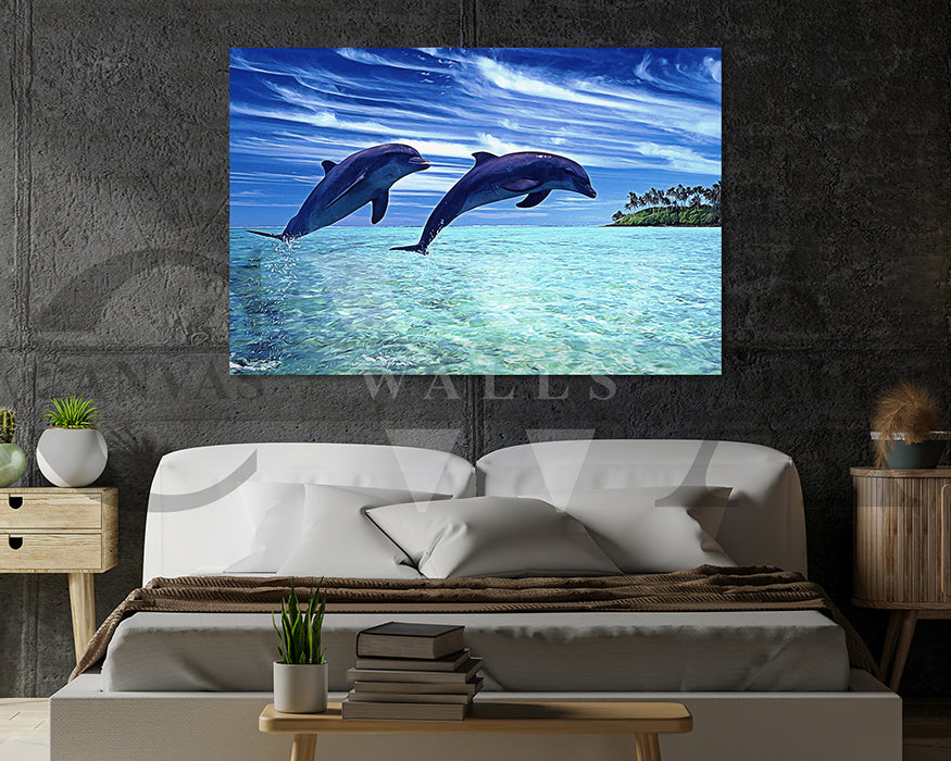 Dolphin Painting Canvas Wall Art Animal Poster Print