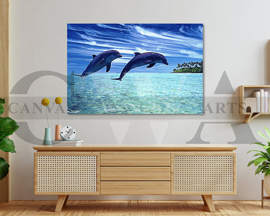 Dolphin Painting Canvas Wall Art Animal Poster Print