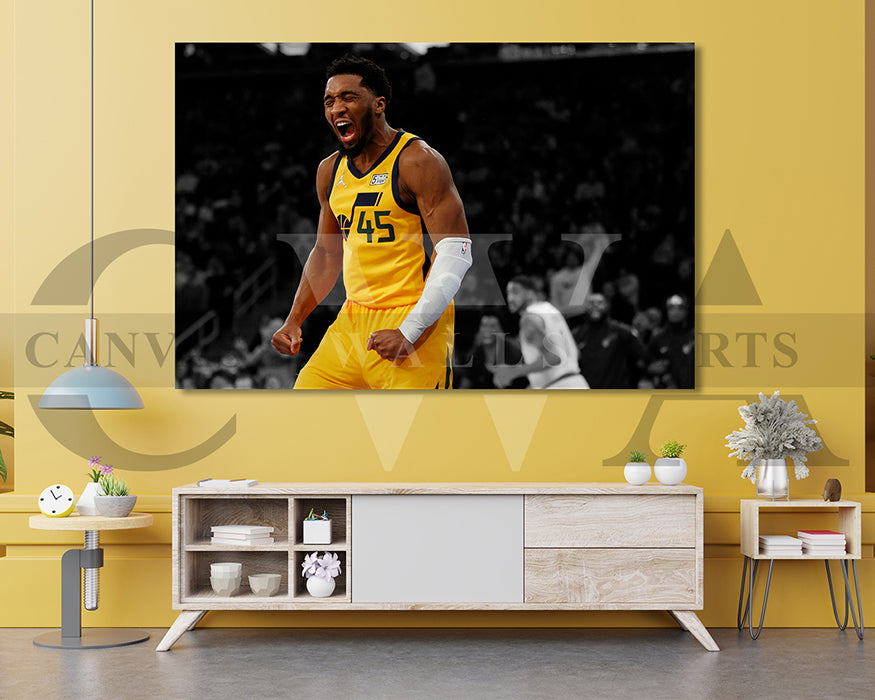 Donovan Mitchell Black & White Canvas Art Basketball Canvas Wall Art