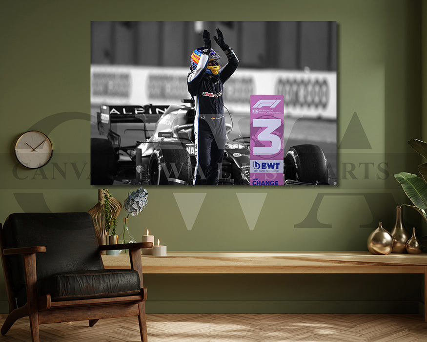 Fernando Alonso Black & White Canvas Art F1 Canvas Wall Art