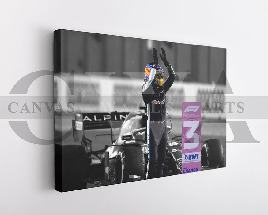 Fernando Alonso Black & White Canvas Art F1 Canvas Wall Art
