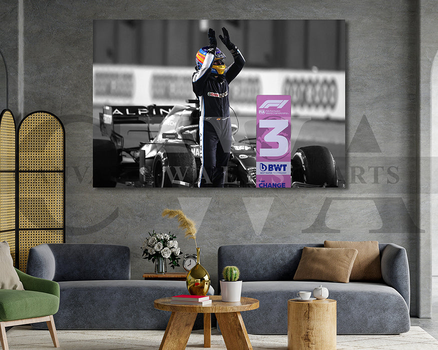 Fernando Alonso Black & White Canvas Art F1 Canvas Wall Art