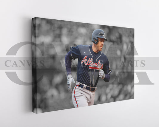 A black and white canvas art print of Fernando Tatíz Jr. in a baseball uniform, capturing the essence of motion and energy.
