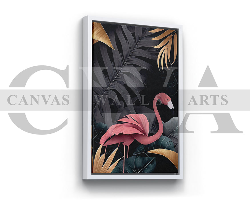 Flamingo Black and Gold Tropical Canvas Wall Art Bird Poster Prints