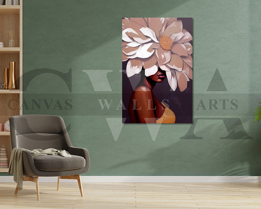 Floral Head Woman Canvas Wall Art