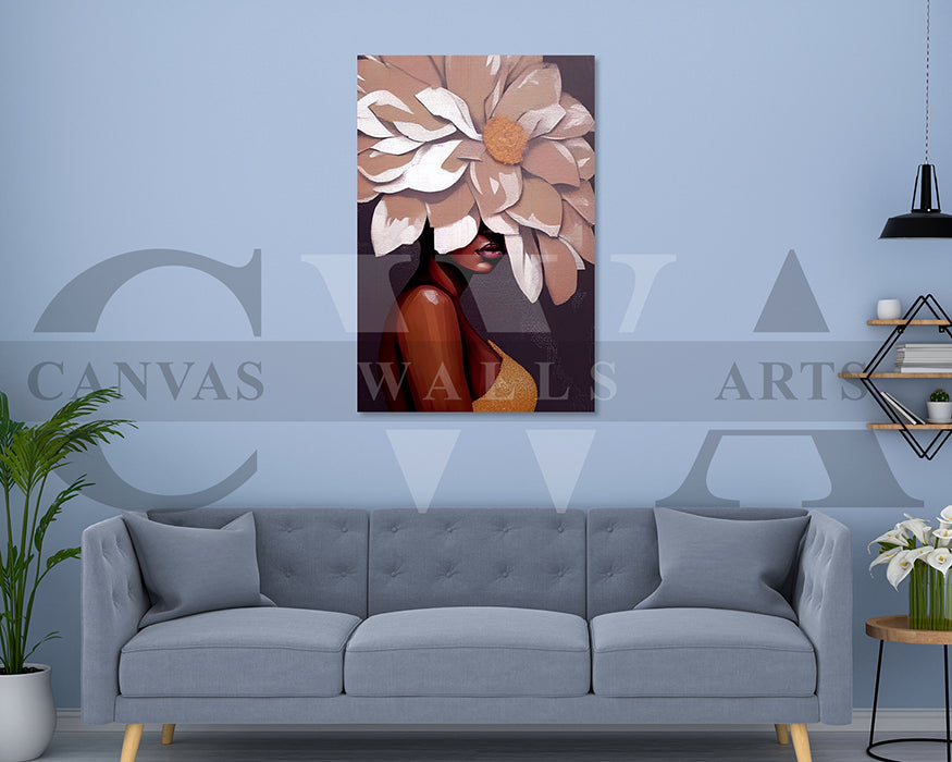 Floral Head Woman Canvas Wall Art