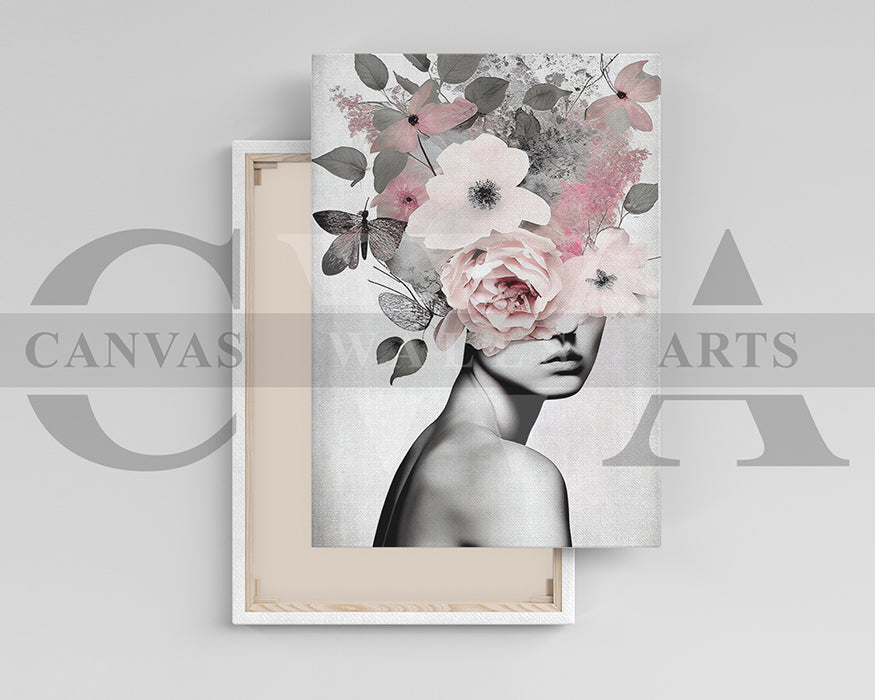 Floral Woman Portrait Canvas Wall Art