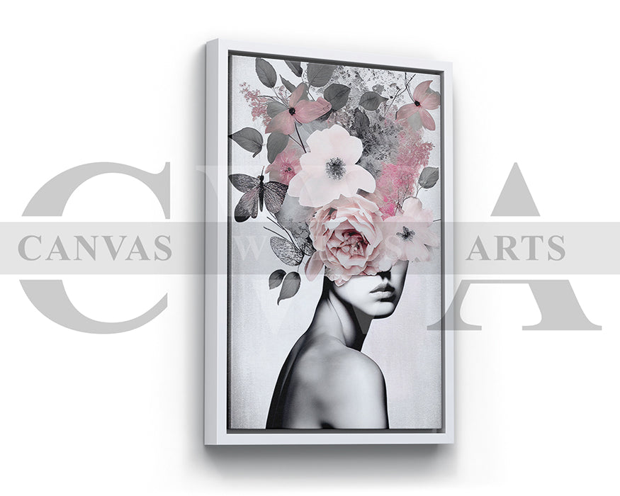 Floral Woman Portrait Canvas Wall Art