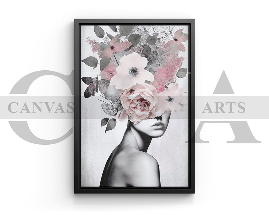 Floral Woman Portrait Canvas Wall Art