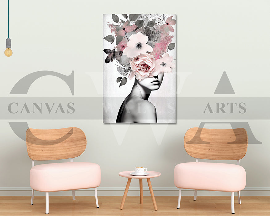 Floral Woman Portrait Canvas Wall Art