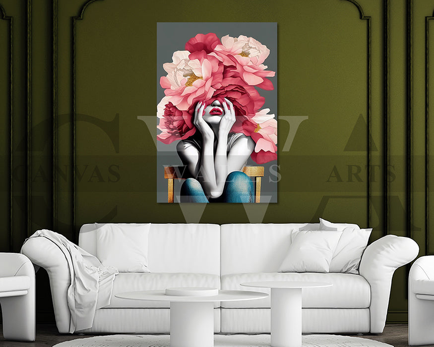 Flower Head Woman Canvas Wall Art