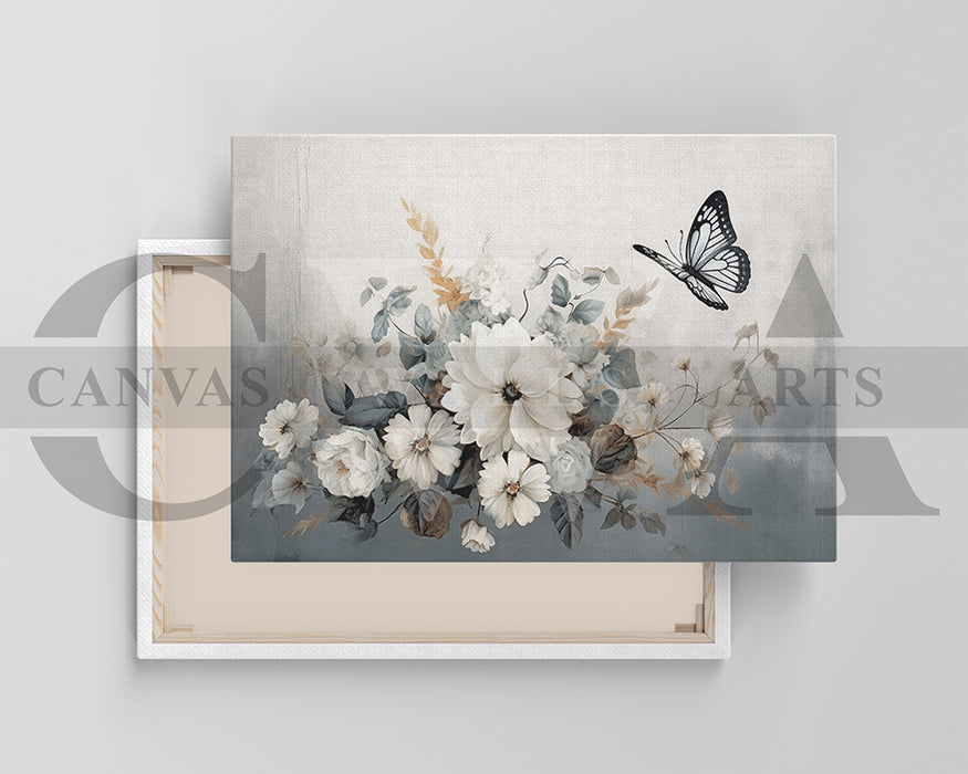 Flowers and Butterfly Canvas Wall Art