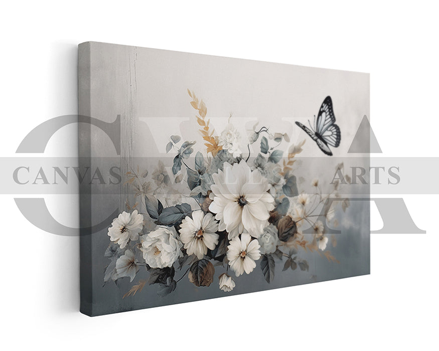 Flowers and Butterfly Canvas Wall Art