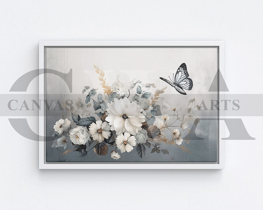 Flowers and Butterfly Canvas Wall Art