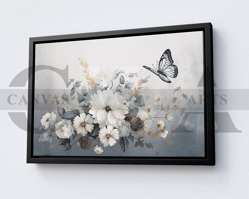 Flowers and Butterfly Canvas Wall Art