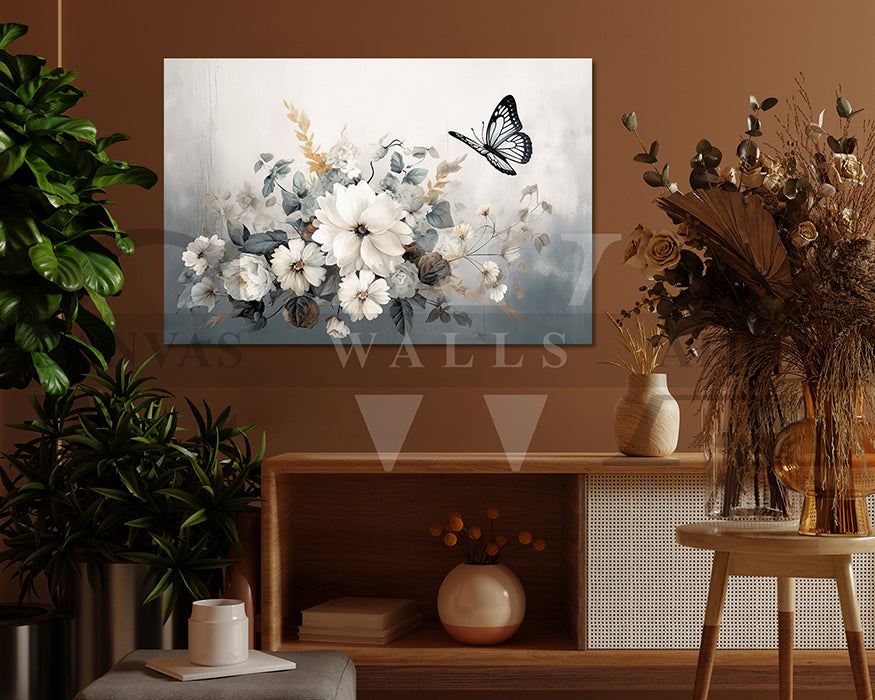 Flowers and Butterfly Canvas Wall Art