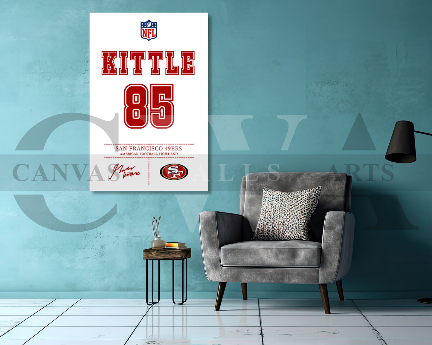 George Kittle Canvas Wall Art NFL Jersey Poster Sports Canvas Wall Art